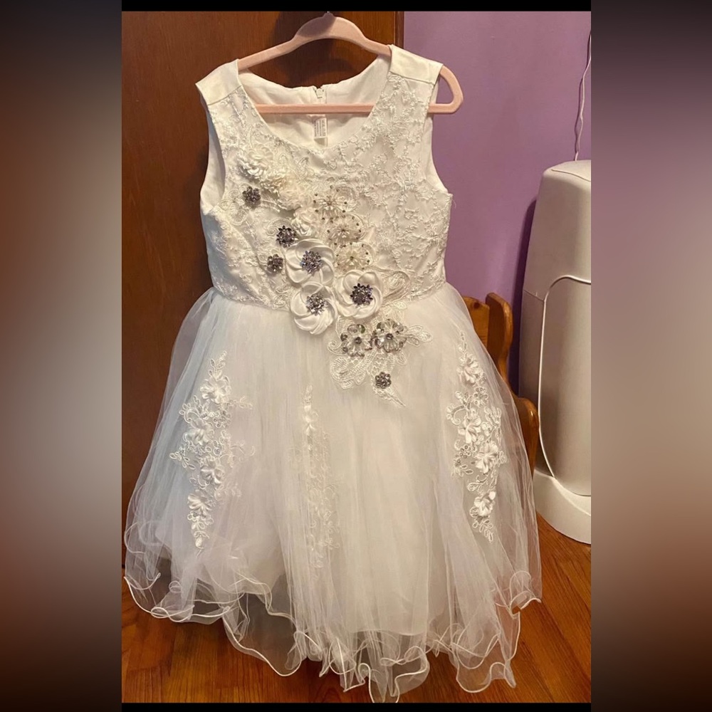 Elegant Flower Girl White Floral Kids Formal Dress